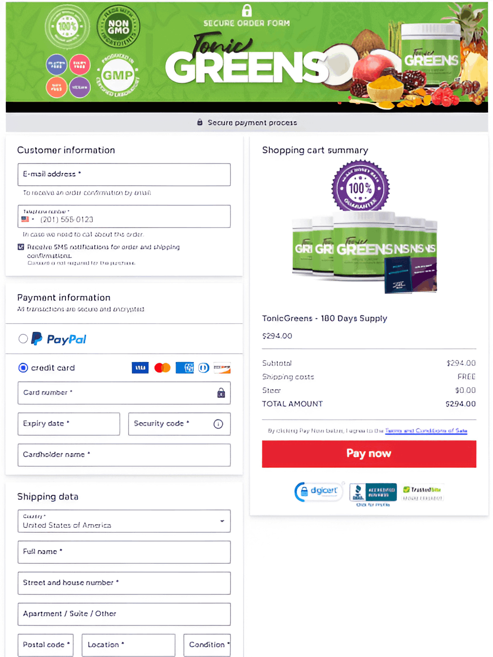 TonicGreens Checkout page